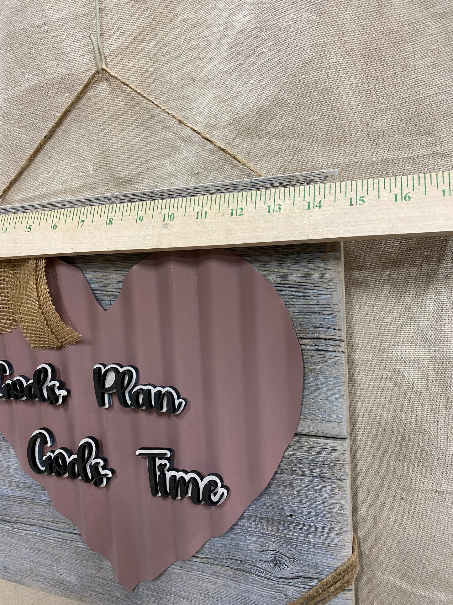 Gods Plan Gods Time Vintage Blush Heart Sign 15”