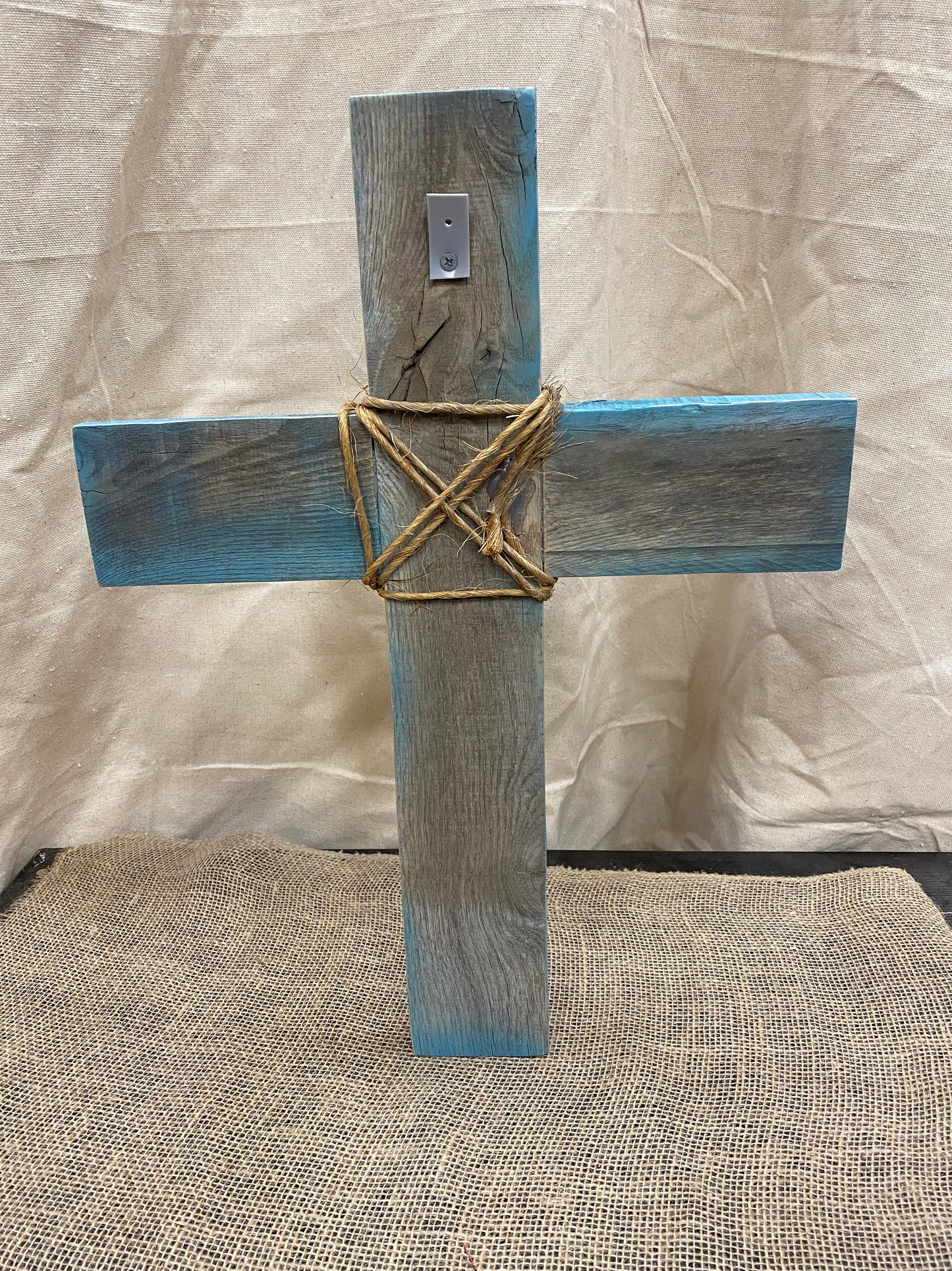 21” Oak Rustic Vintage Teal and White Cross (Wall)