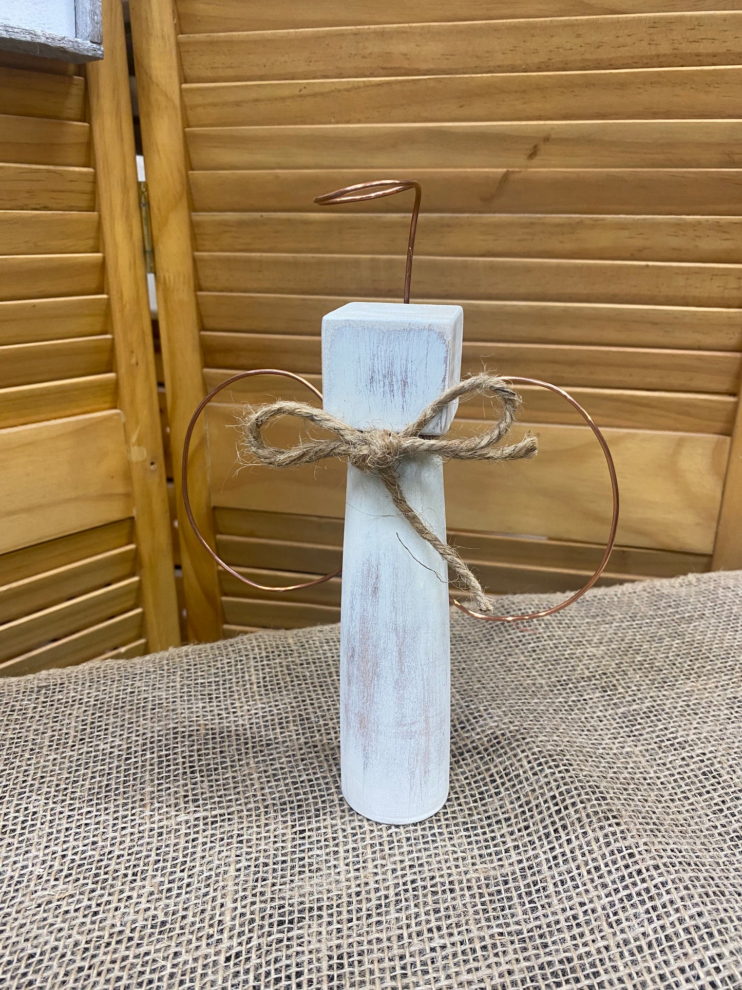 9” Rustic White Angel With Copper